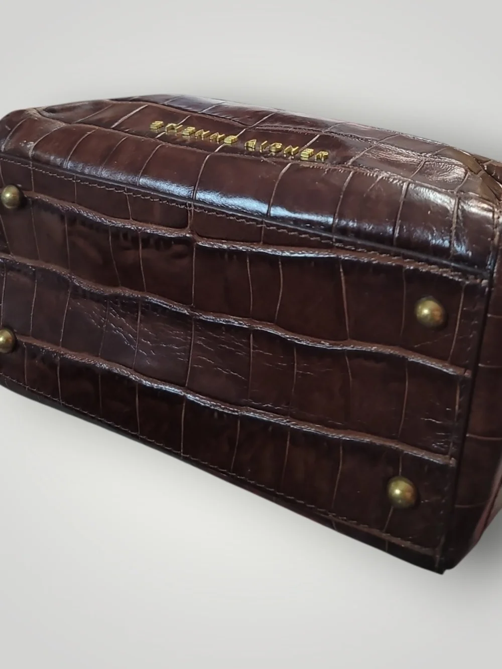 Etienne Aigner Brown Croc-Embossed Small Doctors Bag Top Handle Satchel Vintage